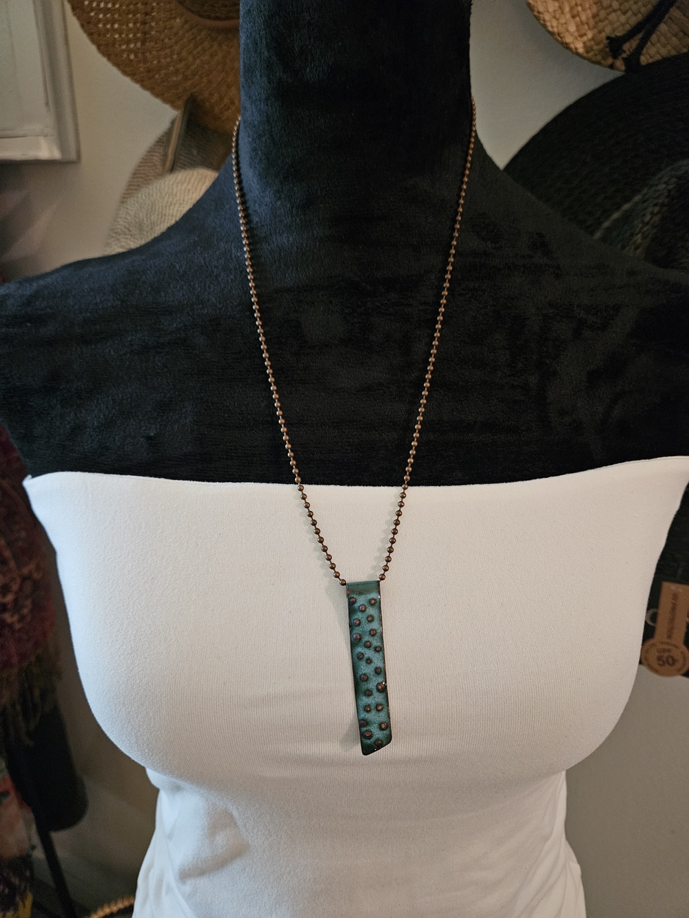 Turquoise Patina Dot Bar Pendant Necklace - Women Jewelry